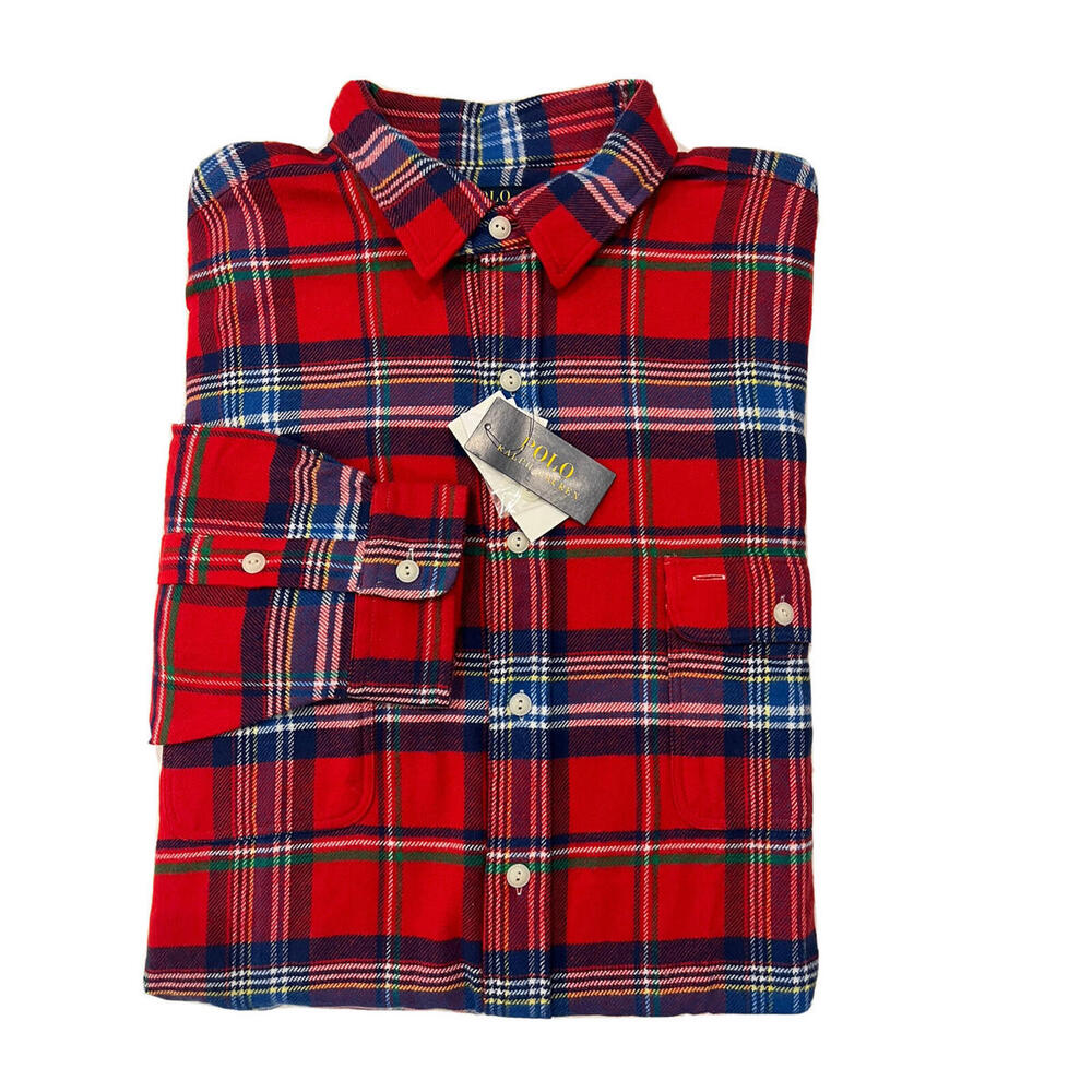 Polo Ralph Lauren Flannel Workshirt BIG & TALL Men's Red Plaid SHIRT 1XB